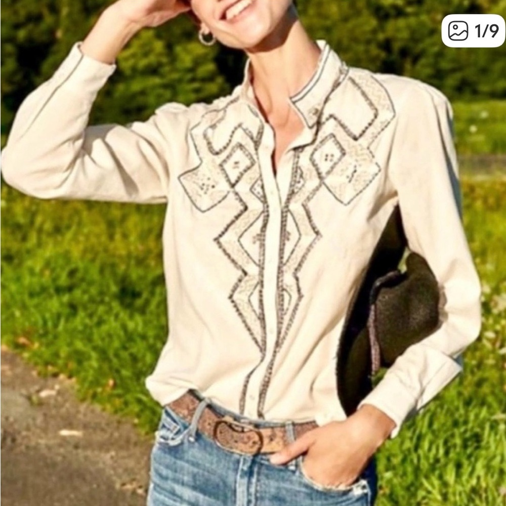 Anthropologie Pilcro and the letterpress embellished button down NWT Size S